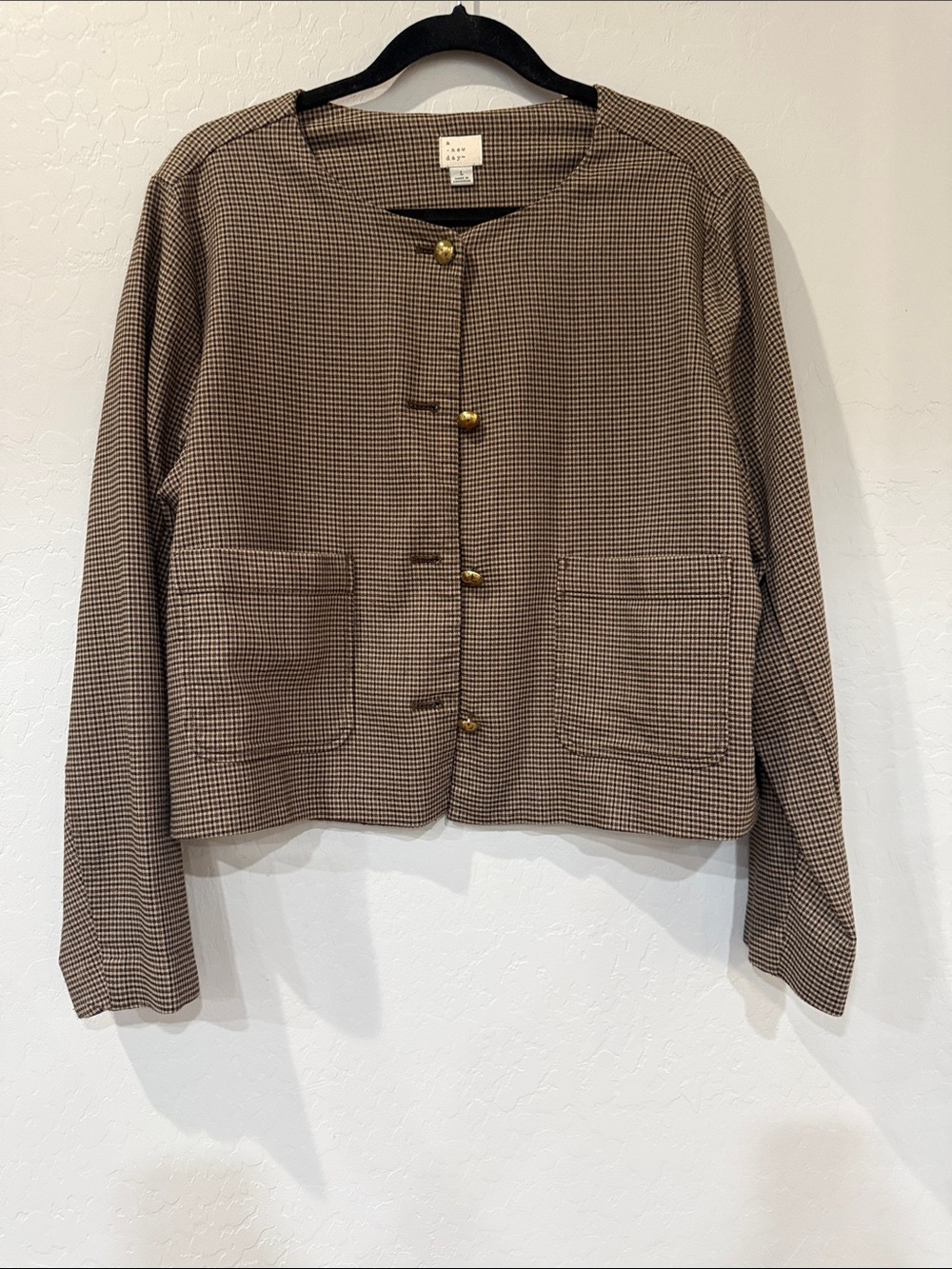 A New Day Brown Micro Check Lady Jacket Gold Buttons